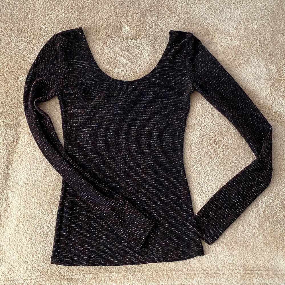 ✨ Urban Outfitters UO Sparkle & Fade Black Metallic Scoop Neck Knit Top